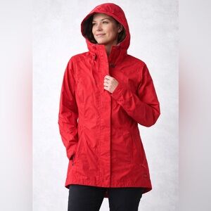 MEC Women’s Red Waterproof Hooded Jacket MediumLightweight Packable Rain Shell
